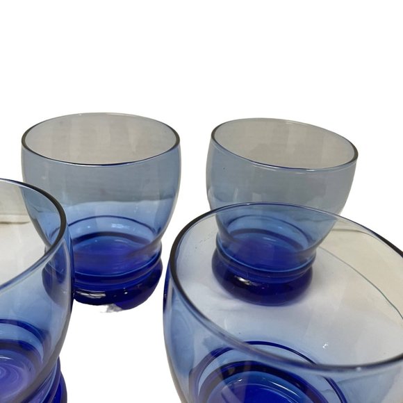 Vintage COBALT BLUE Tumbler Pedestal Bottom Set of 4 Glasses Beverages 4.25" H - Picture 2 of 8